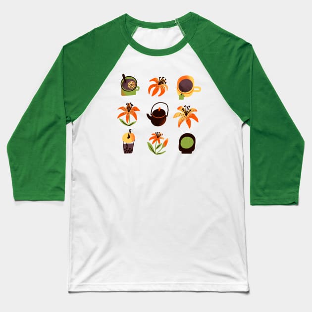 Tea and Tiger Lily Baseball T-Shirt by SashaKolesnik